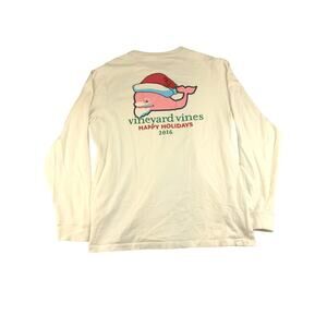 Vineyard Vines Happy Holidays 2016 Long Sleeve T Shirt Size M White